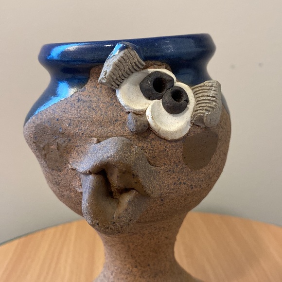 Quirky Vintage Funny Ugly Face Goblet. Handmade Pottery. - Picture 2 of 8
